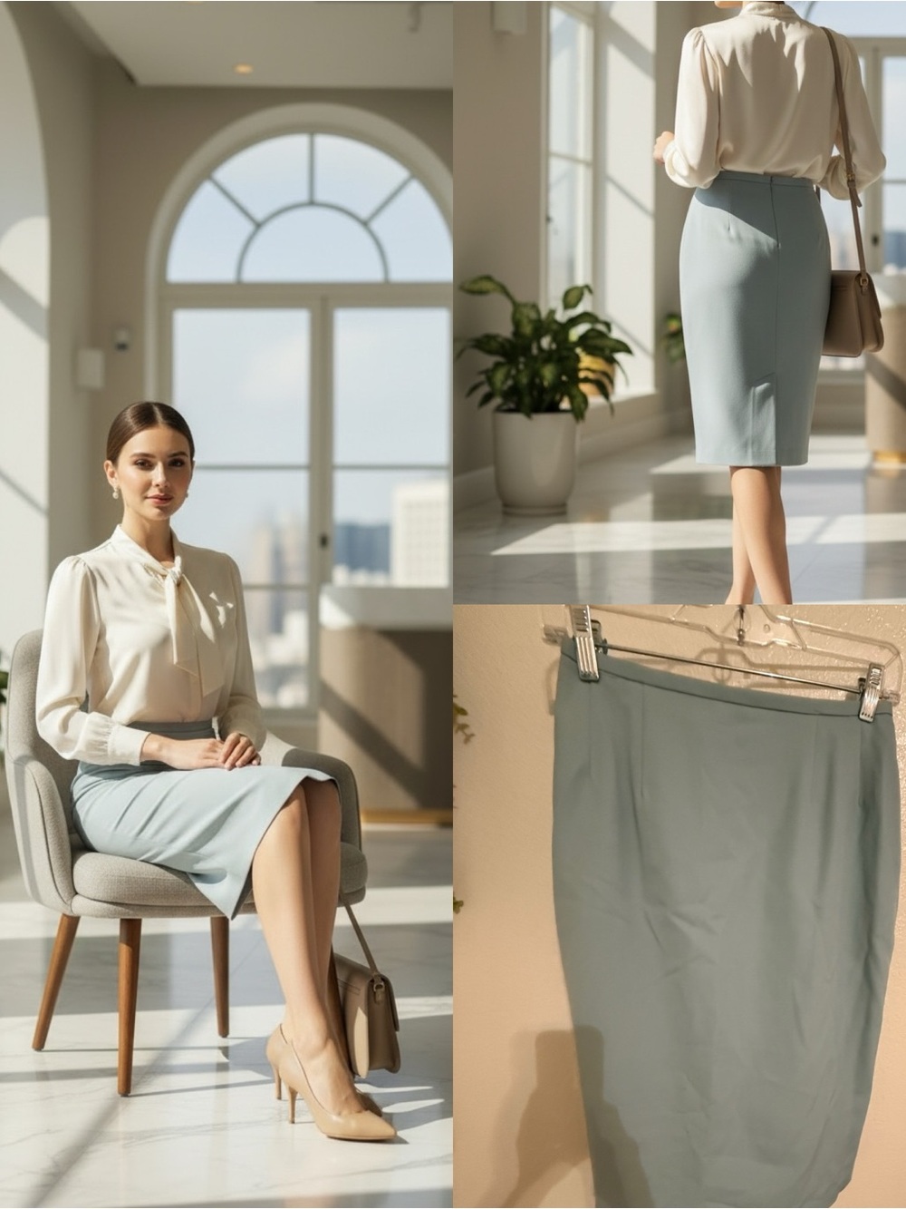 NWT Vintage Austin Reed Womens 6 Blue Worsted Wool Pencil Skirt Deadstock